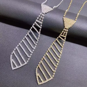 Fashion Luxury Women Shiny Rhinestone Long Necklace Tie Accessories Necklace