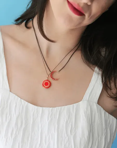 Fire Opal Midi Crescent Necklace