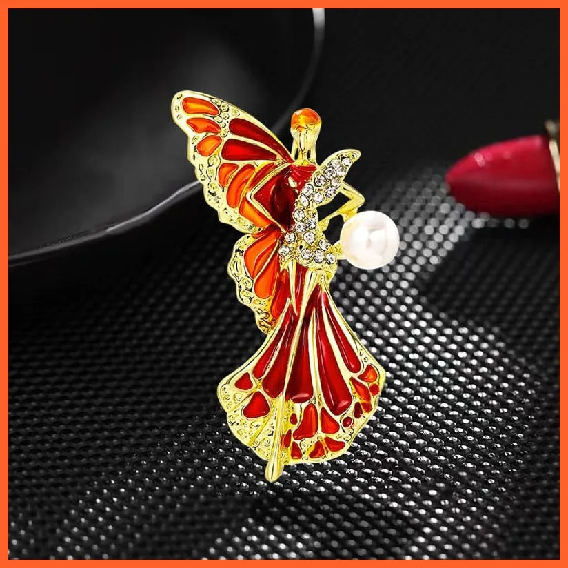 Flower Fairy Crystal Pearl Enamel Brooches Pin For Women