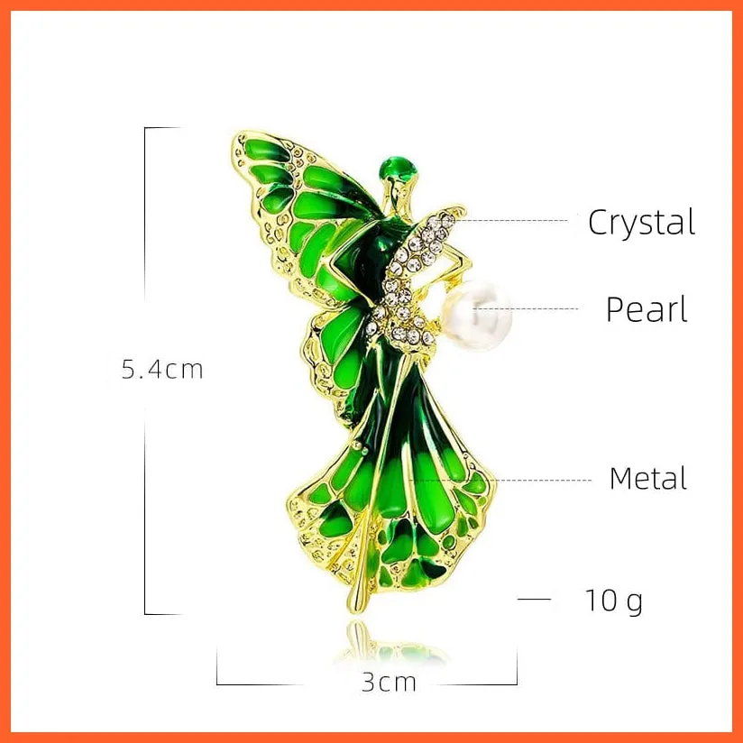 Flower Fairy Crystal Pearl Enamel Brooches Pin For Women