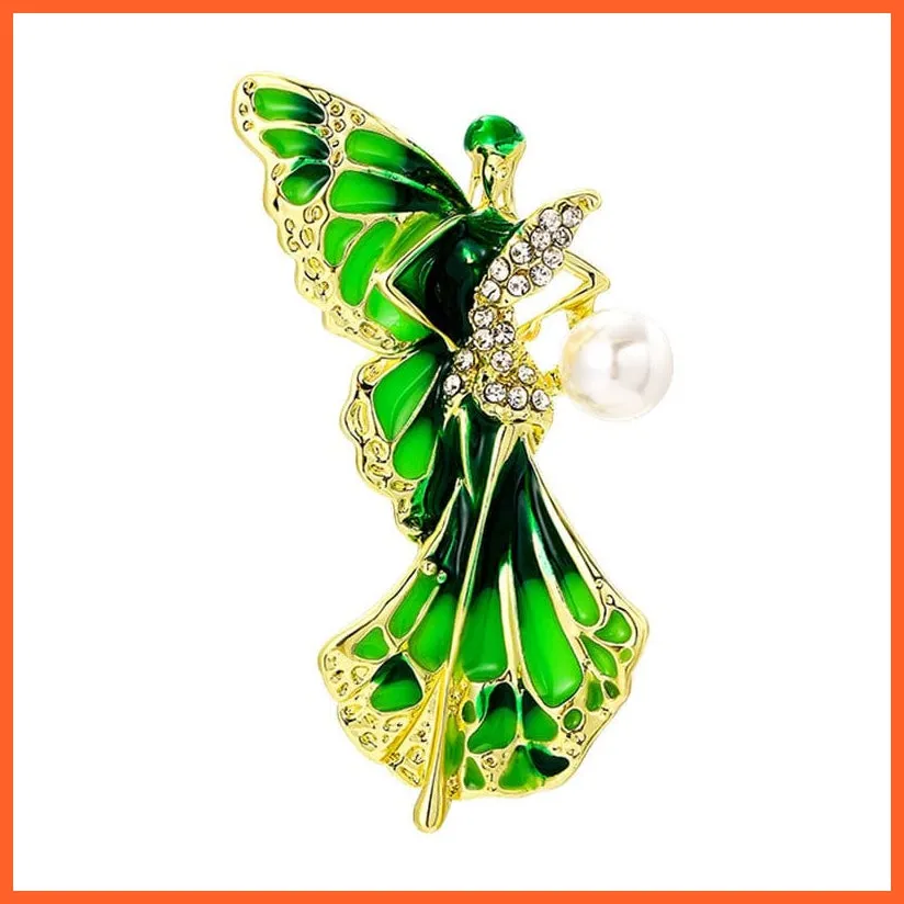 Flower Fairy Crystal Pearl Enamel Brooches Pin For Women
