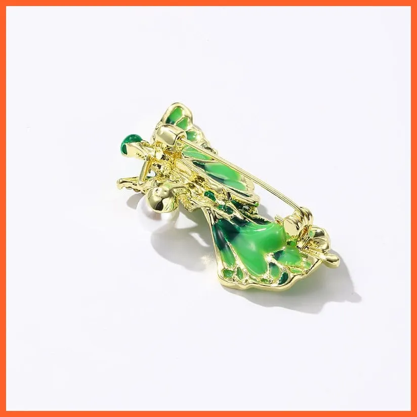 Flower Fairy Crystal Pearl Enamel Brooches Pin For Women