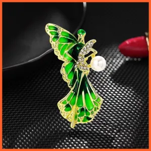 Flower Fairy Crystal Pearl Enamel Brooches Pin For Women