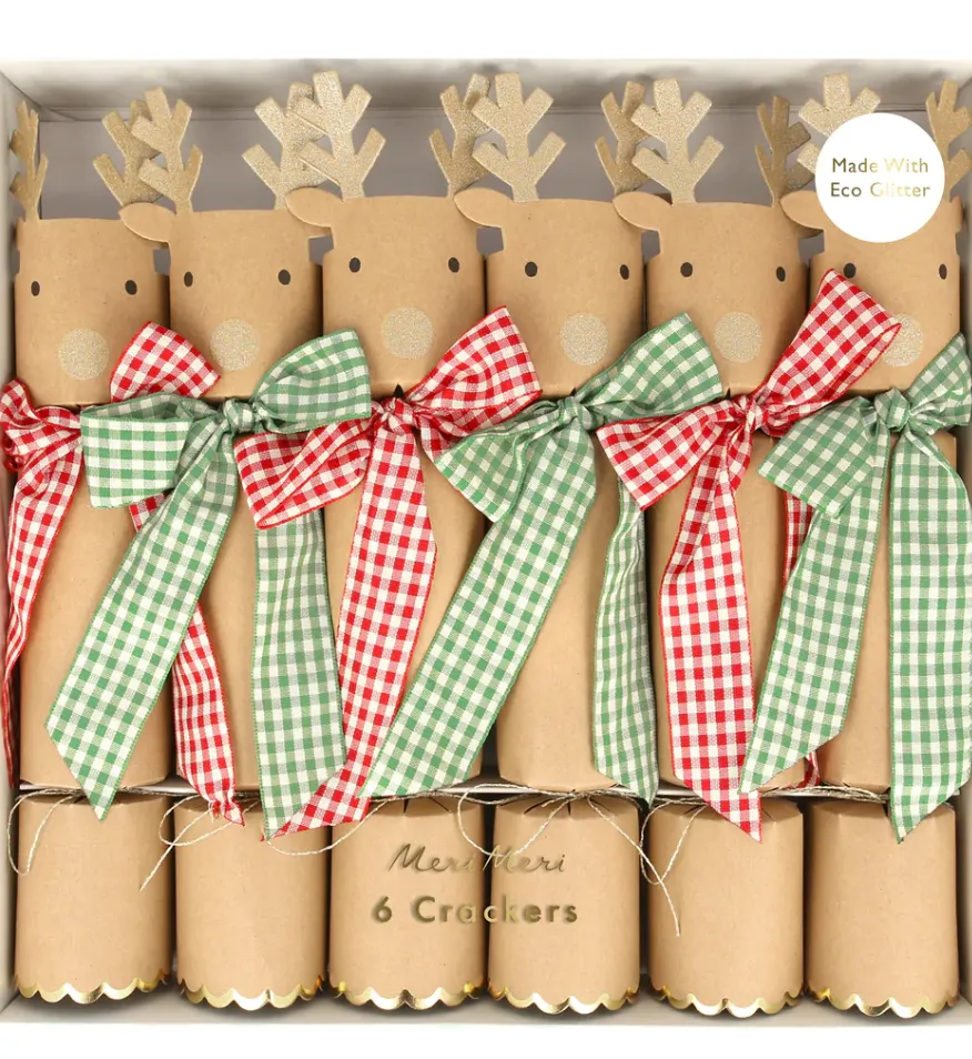 Gingham Bow Reindeer Crackers