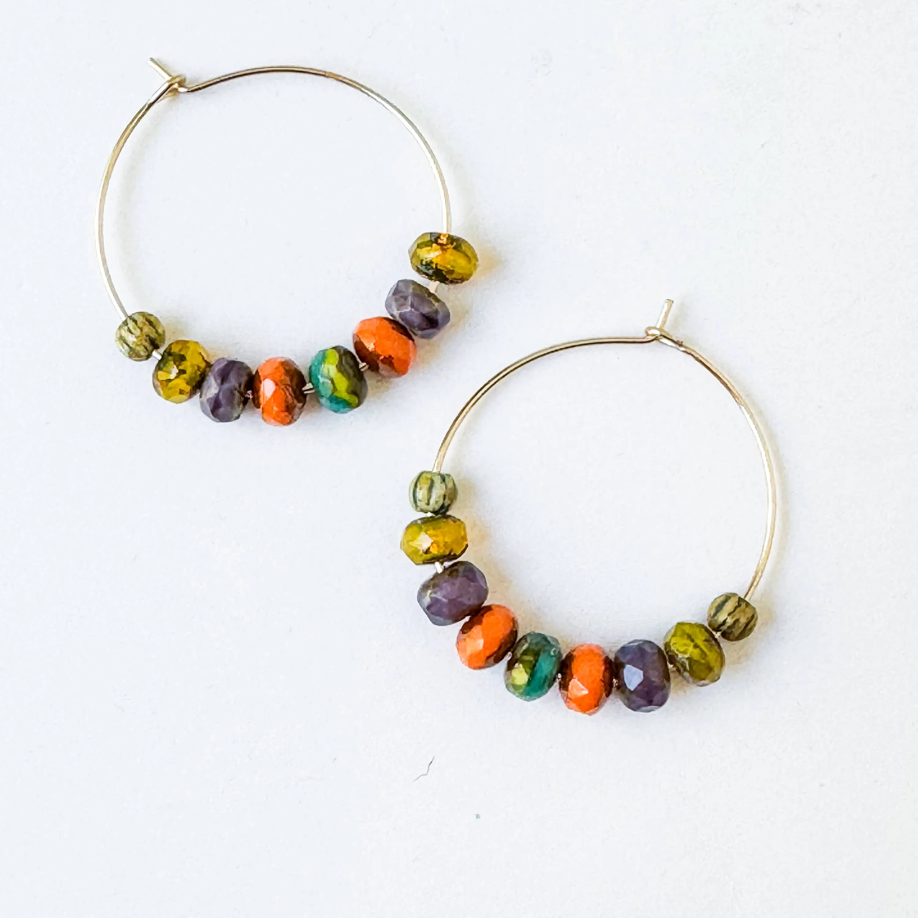 Gold-filled Hoops with small Vibrant Colorful beads