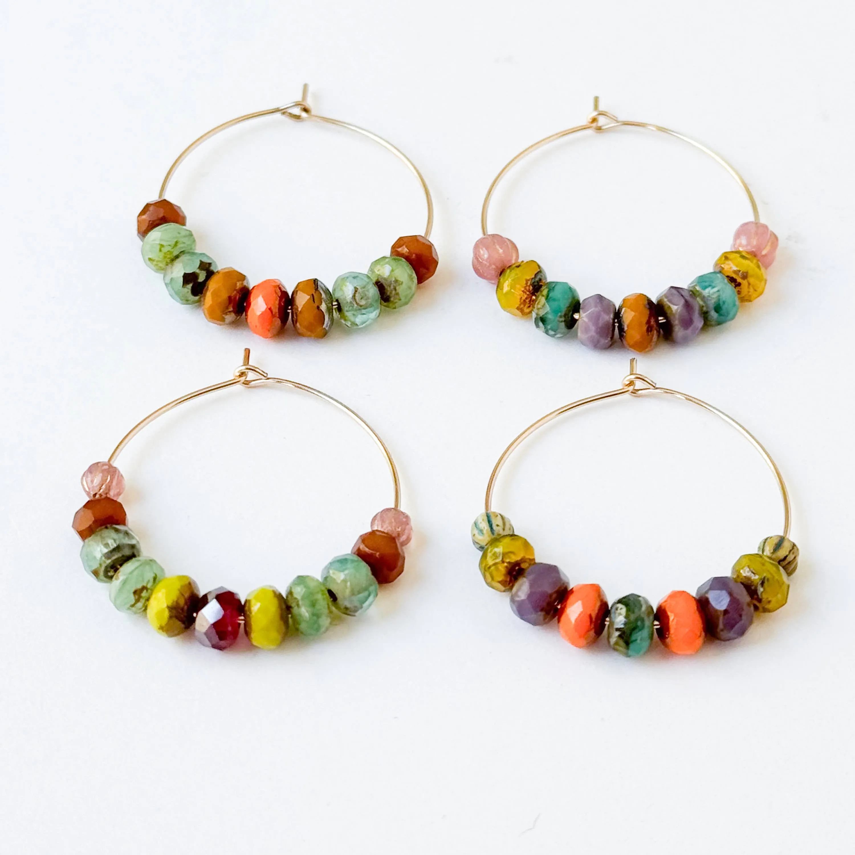 Gold-filled Hoops with small Vibrant Colorful beads
