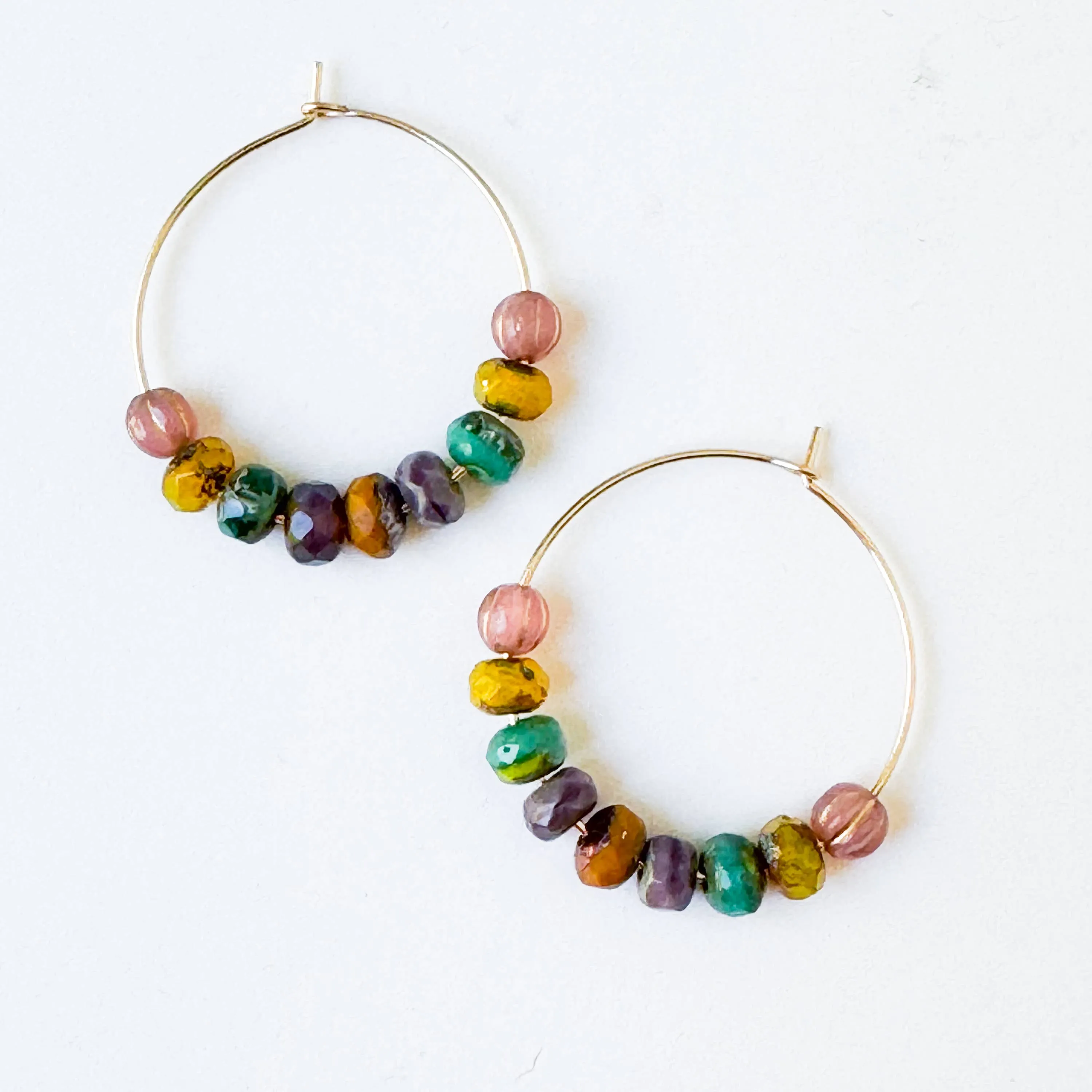 Gold-filled Hoops with small Vibrant Colorful beads
