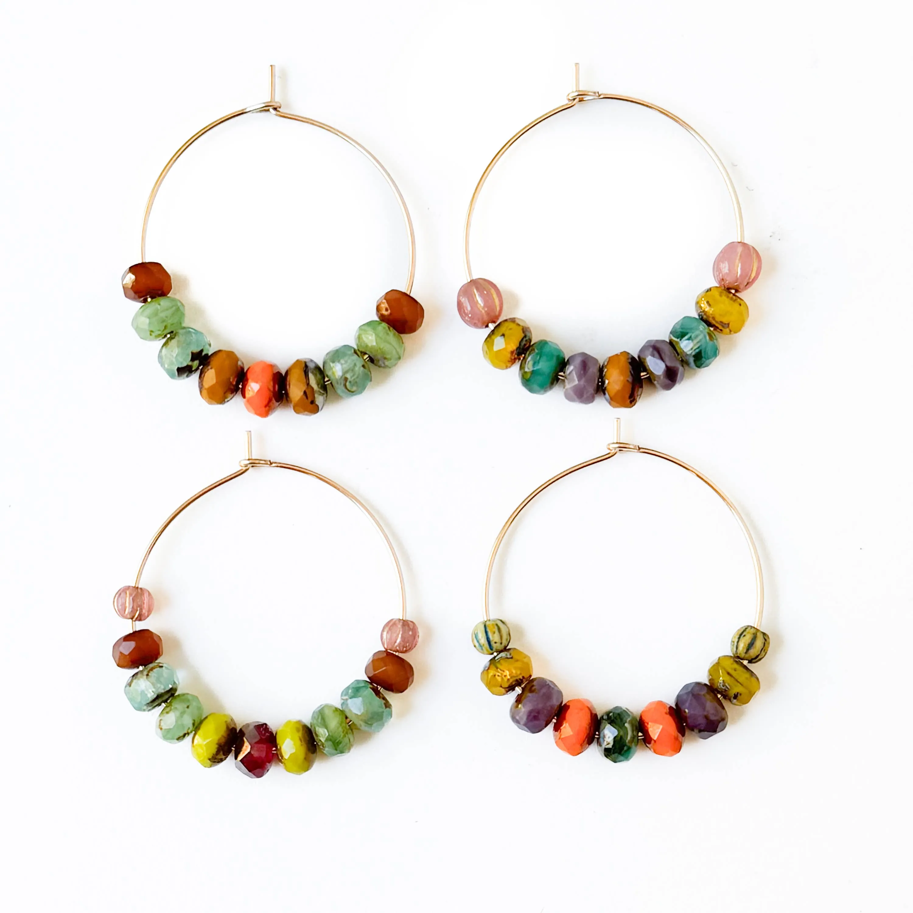 Gold-filled Hoops with small Vibrant Colorful beads