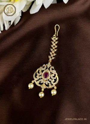 Gold Plated Kemp Stone Embellished Floral Design Maang Tika JH2537