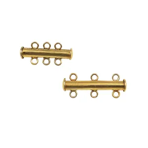 Gold Plated Tube Clasp Triple Strand