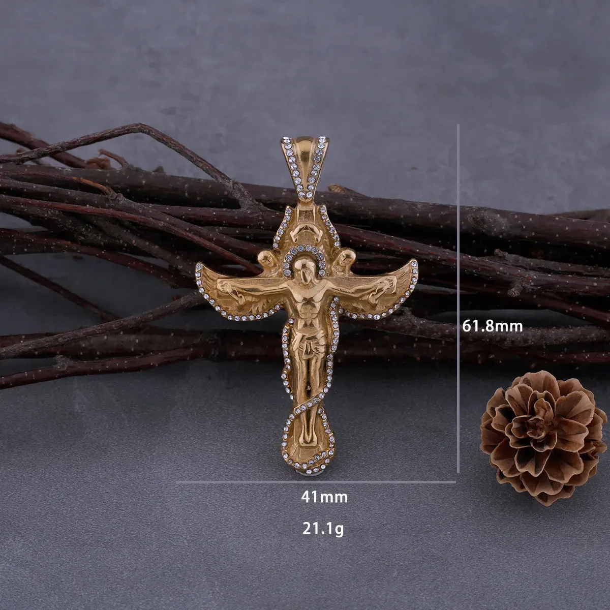 Gold Vintage Christian Cross Zircon Viking Necklace