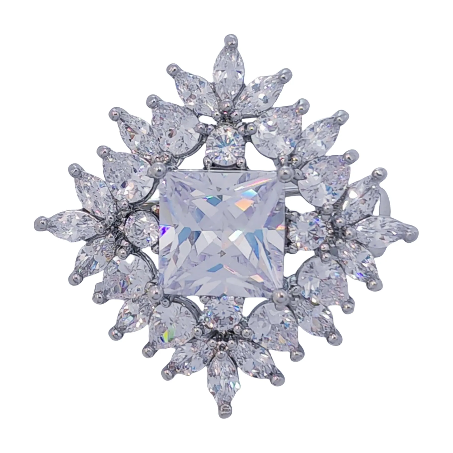 Gorgeous Silvertone Baguette Cut Clear CZ Snowflake Brooches Pins Thanksgiving Christmas Holiday Gift Jewelry for Friend Family