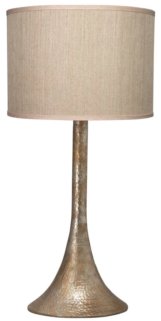 Hammered Metal Table Lamp with Classic Drum Hand Painted Shade in Platinum