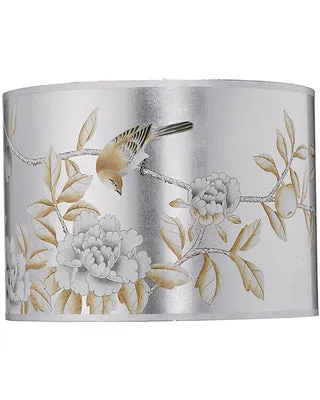 Hammered Metal Table Lamp with Classic Drum Hand Painted Shade in Platinum