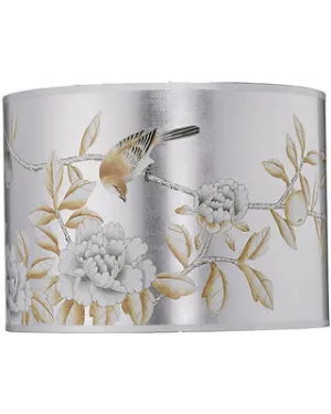Hammered Metal Table Lamp with Classic Drum Hand Painted Shade in Platinum