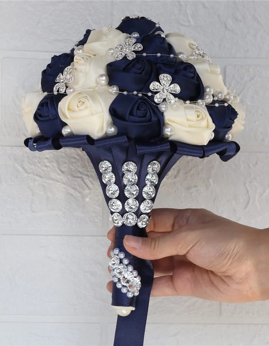 Handmade Satin Rose Bridal Bouquet Toss Round Wedding Bouquet