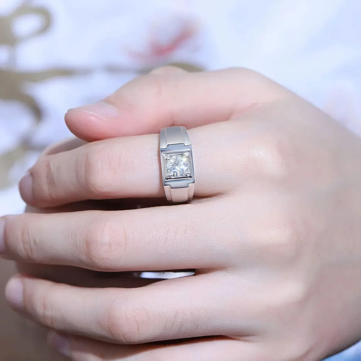 High Quality Rings Mens 6.5mm Moissanite Diamond Silver Ring