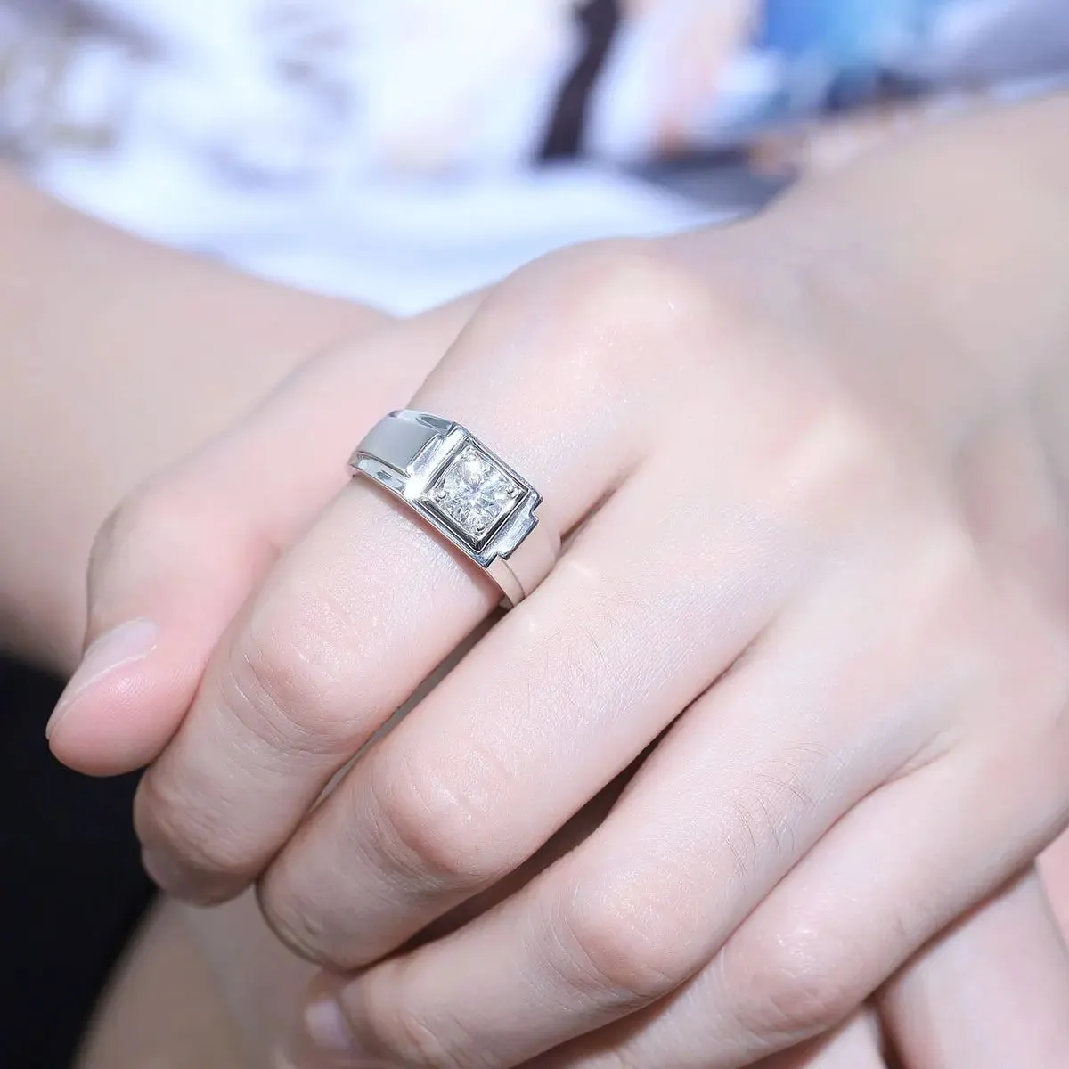 High Quality Rings Mens 6.5mm Moissanite Diamond Silver Ring