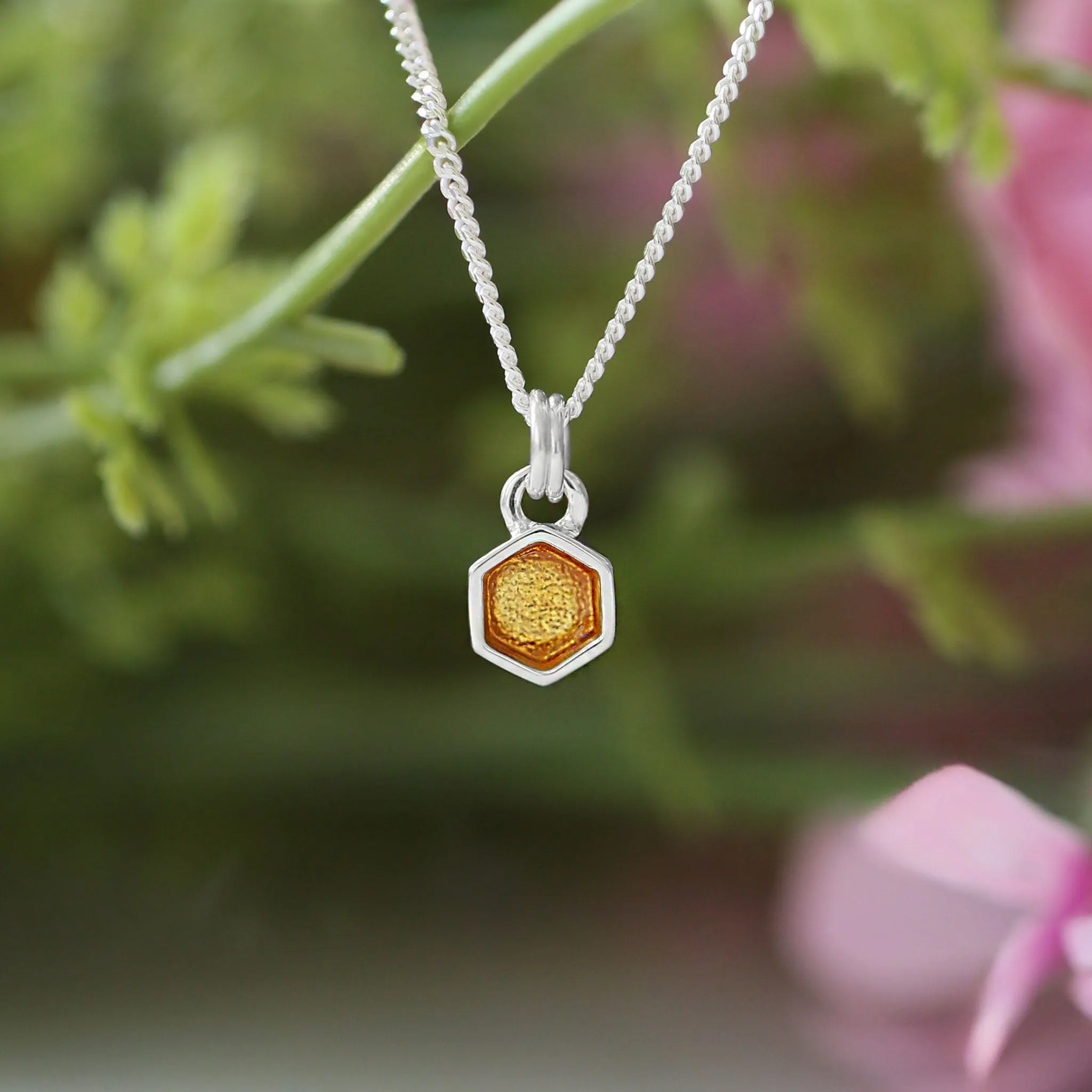 Honeycomb Petite Silver Pendant in Honey Enamel
