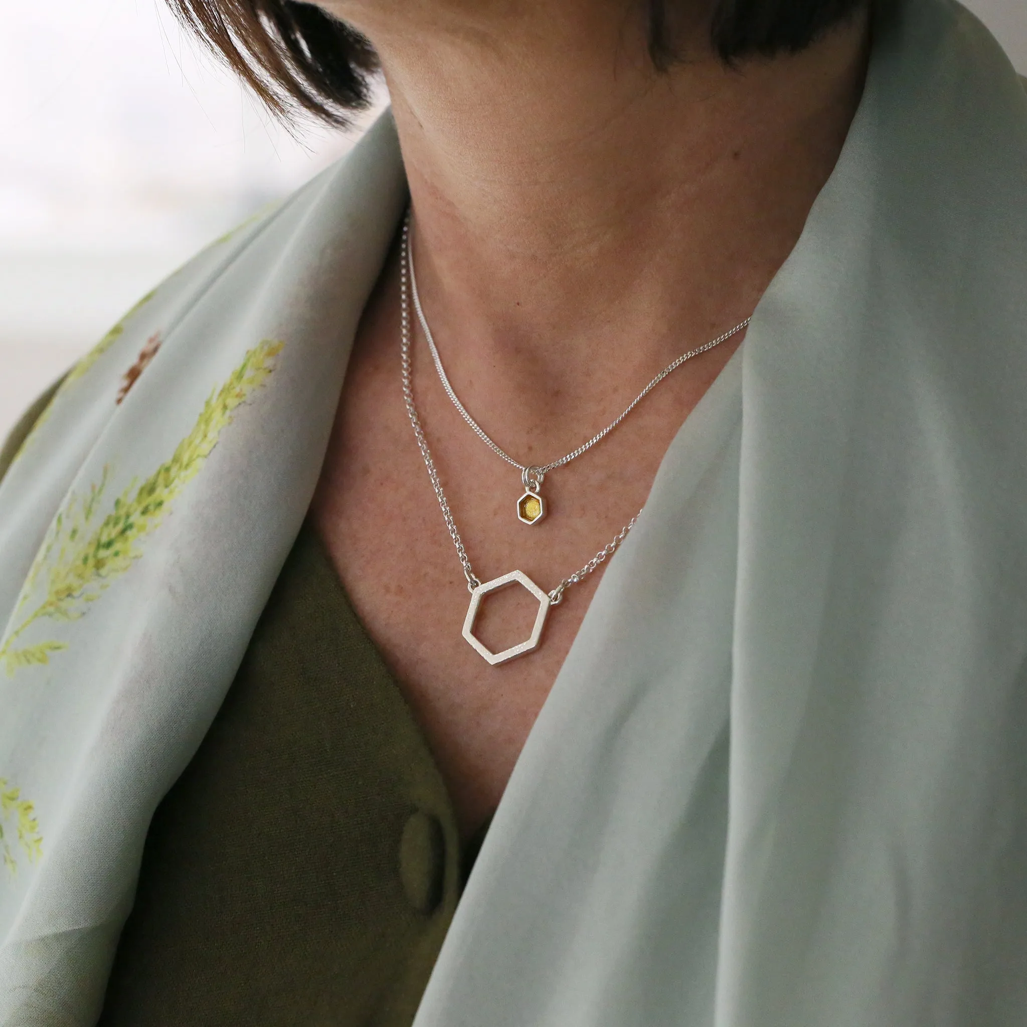 Honeycomb Petite Silver Pendant in Honey Enamel