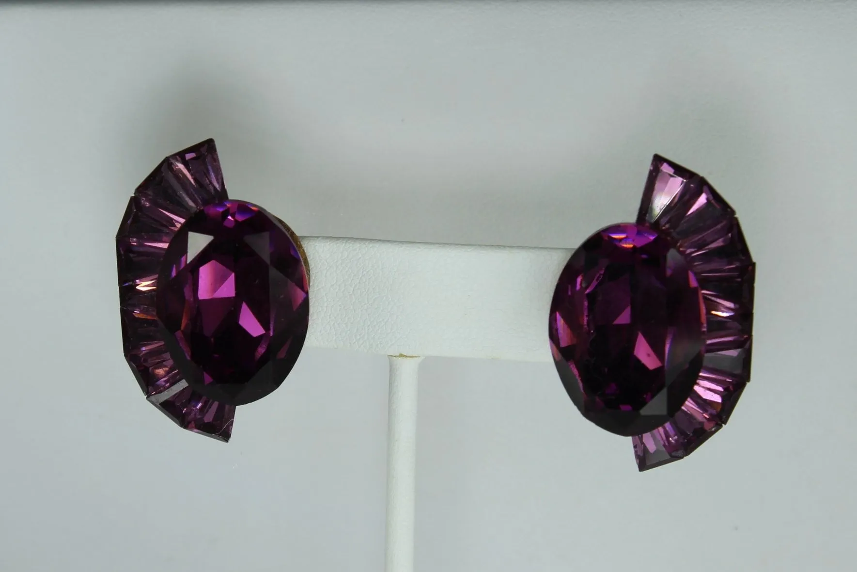 Huge Earrings Deep Amethyst Color Faceted Brilliant Runway Vibrant