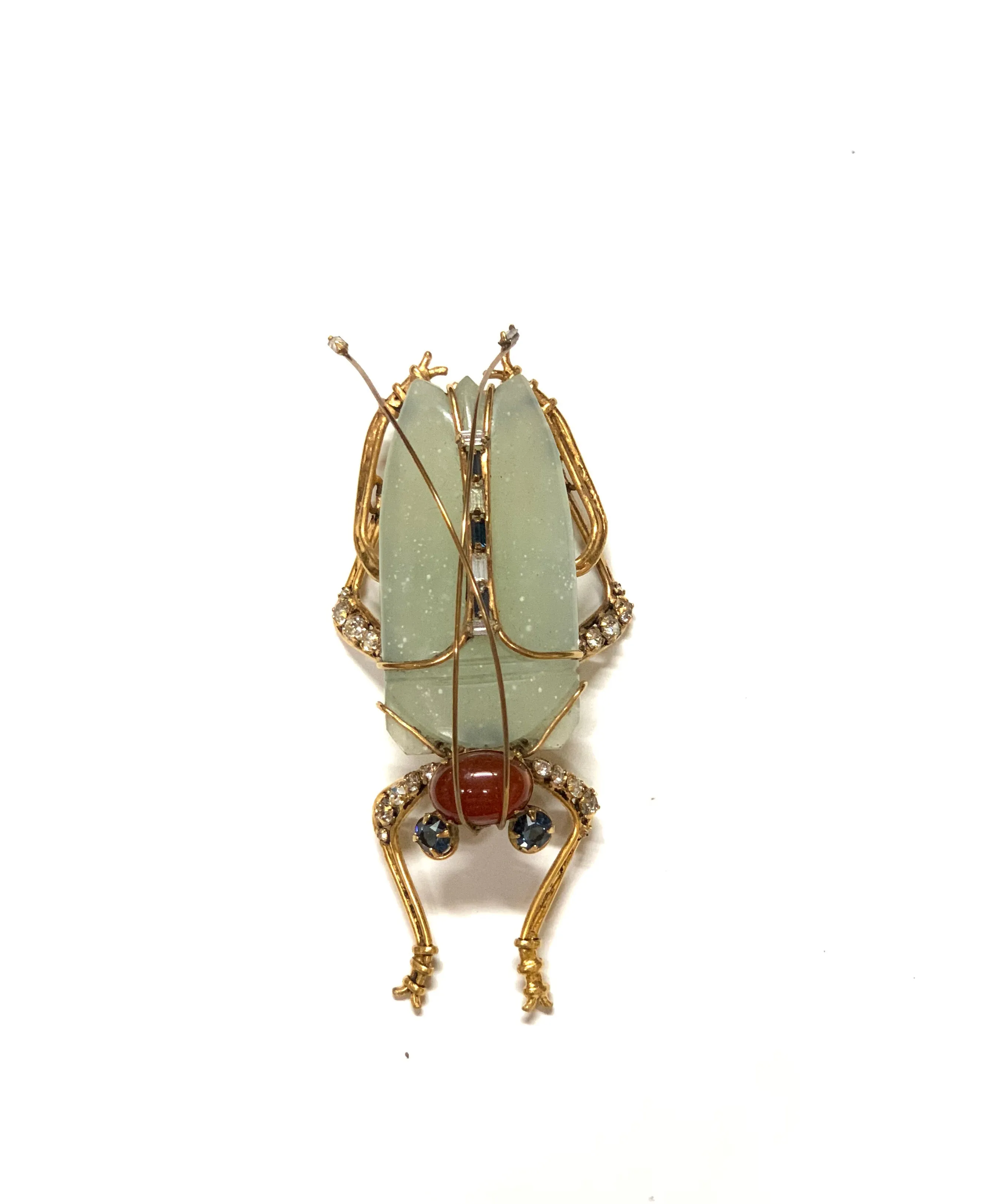 IRADJ MOINI JADE/CARNELIAN BEETLE BROOCH