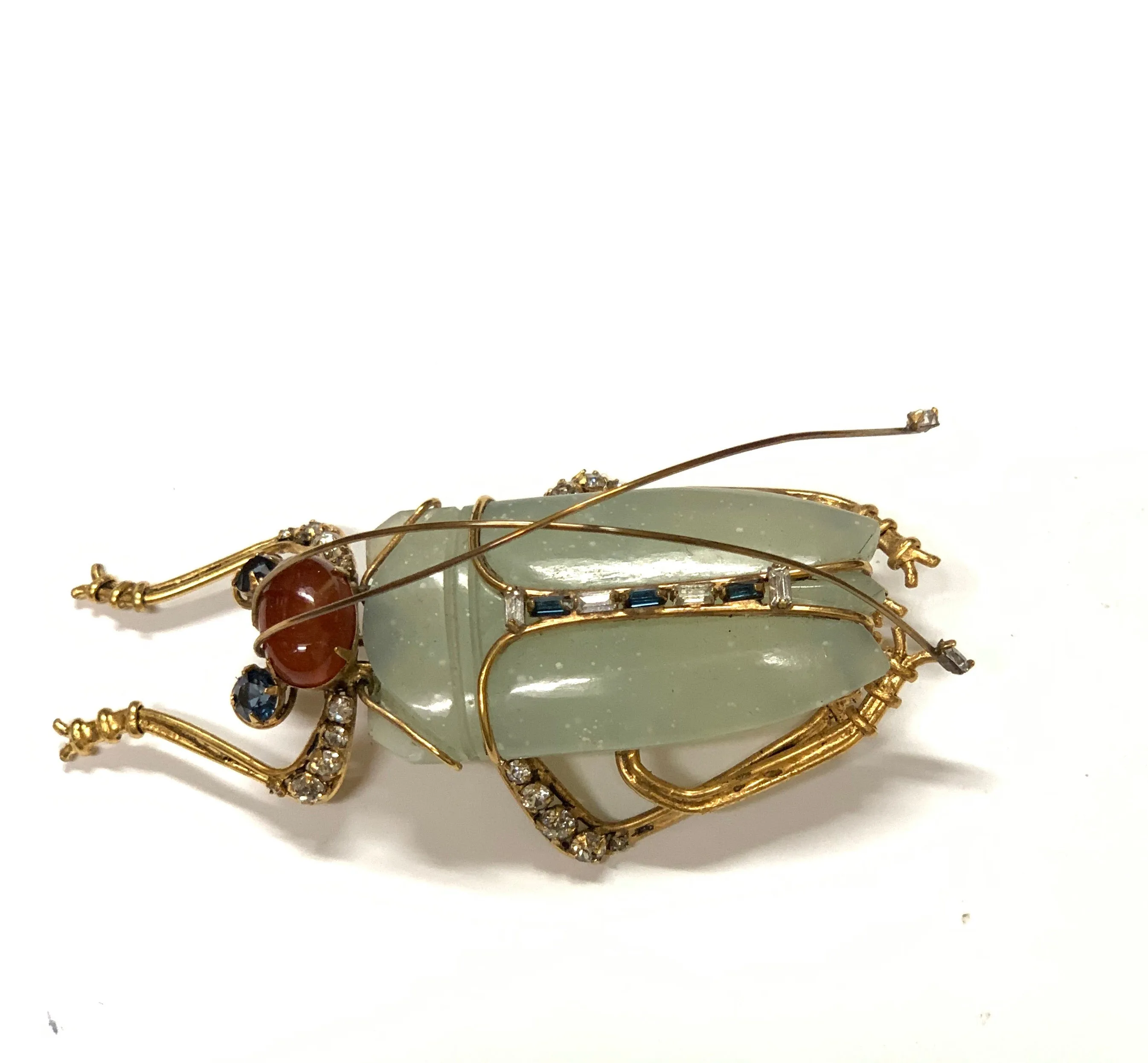 IRADJ MOINI JADE/CARNELIAN BEETLE BROOCH