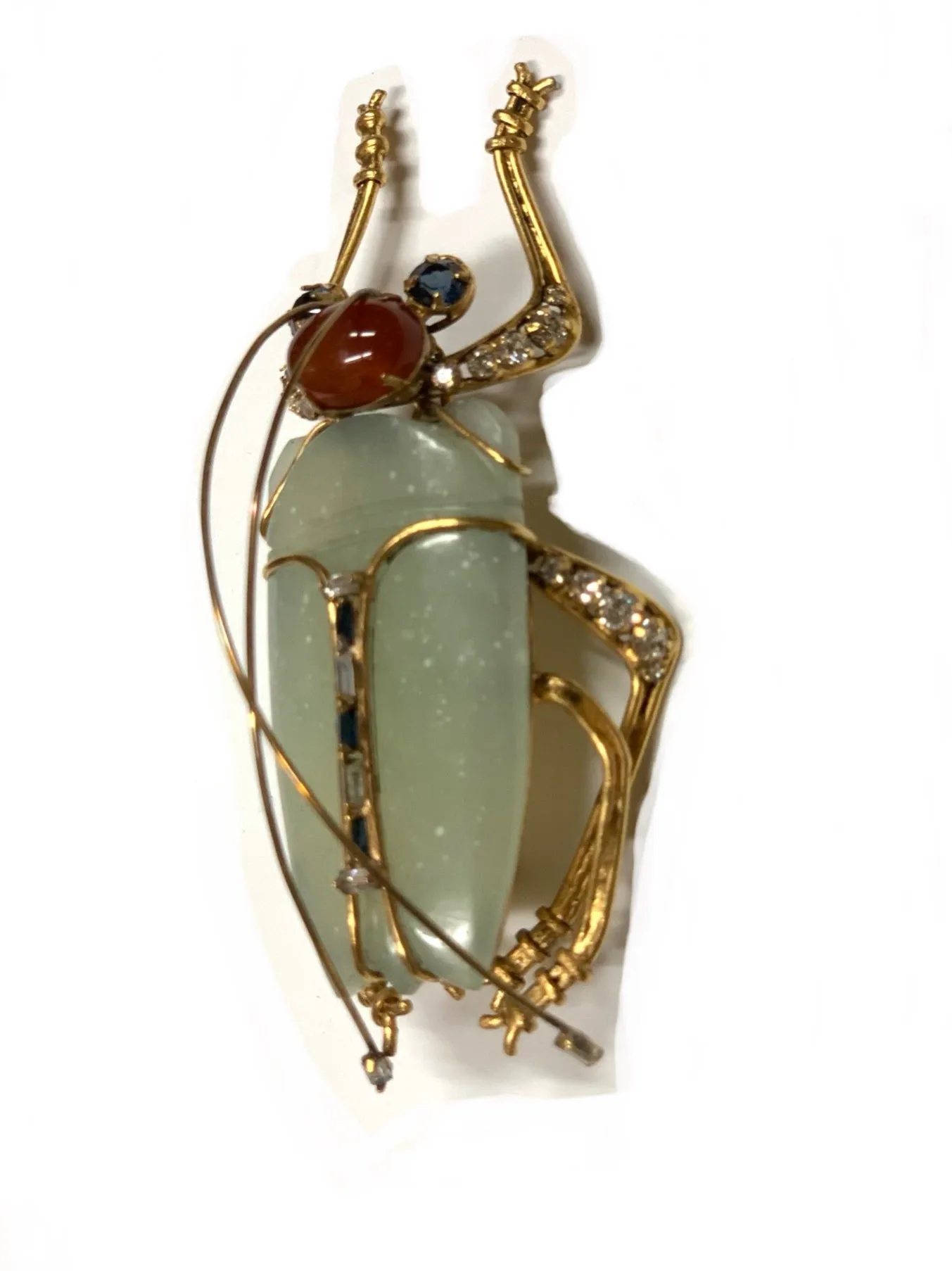 IRADJ MOINI JADE/CARNELIAN BEETLE BROOCH