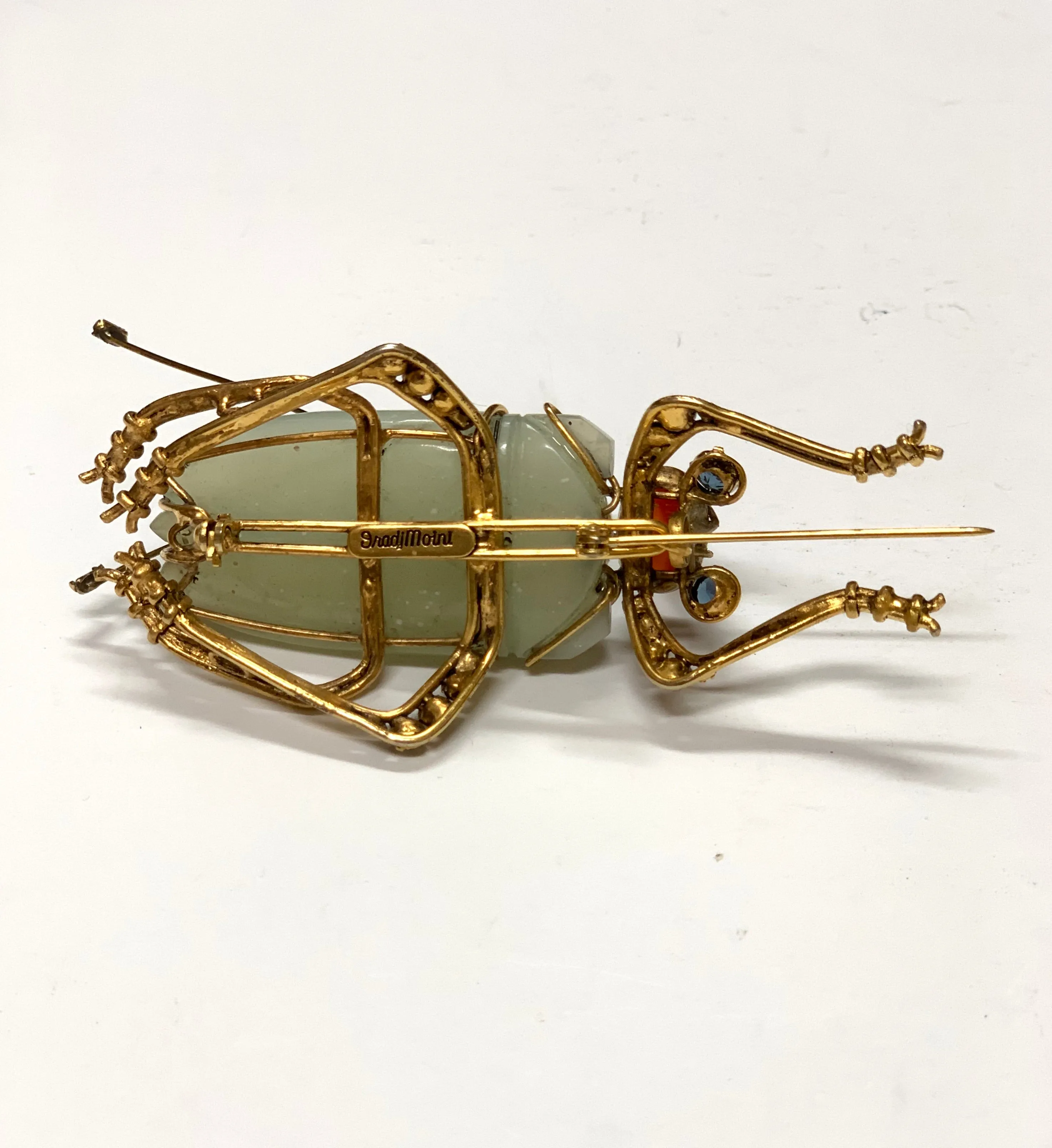 IRADJ MOINI JADE/CARNELIAN BEETLE BROOCH