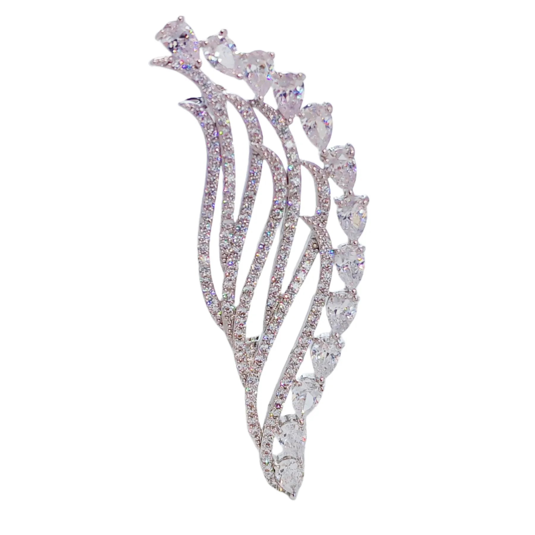 Jewelblings Delicate Pear Shaped Stone Hemmed Clear White Fern Leaf Brooches Pins Formal Suit Jewelry for Mother's Day Birthday Anniversary