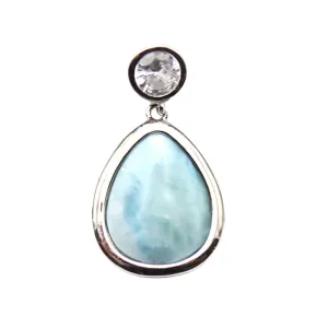 Larimar Silver Tear Drop Pendant With Clear Crystal