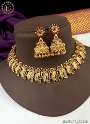 Latest Gold Plated Antique Necklace With Earrings JH2378