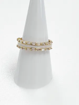 Leslie - Enamel   Gold Ring w/ Baguette Rhinestones