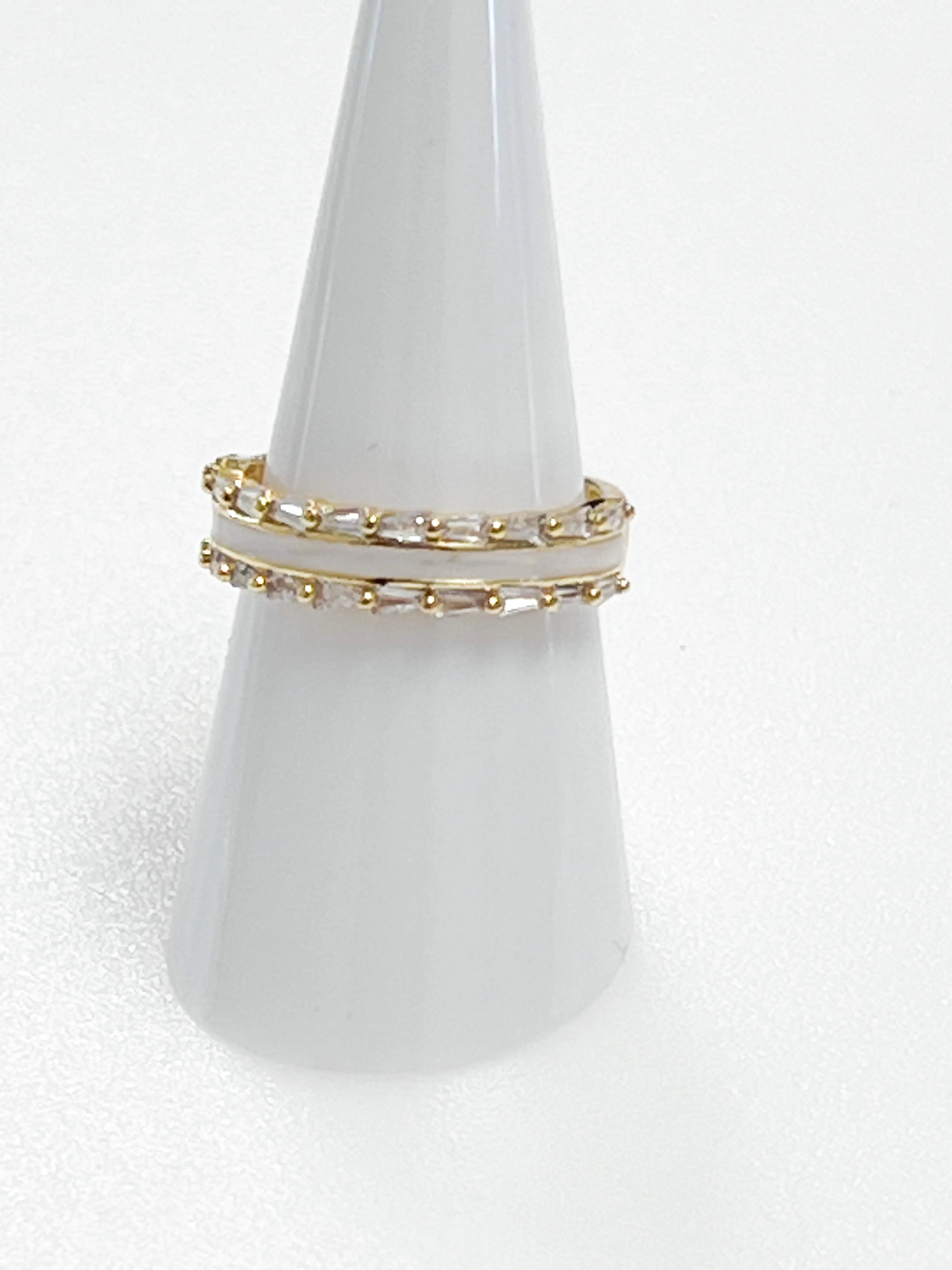 Leslie - Enamel   Gold Ring w/ Baguette Rhinestones
