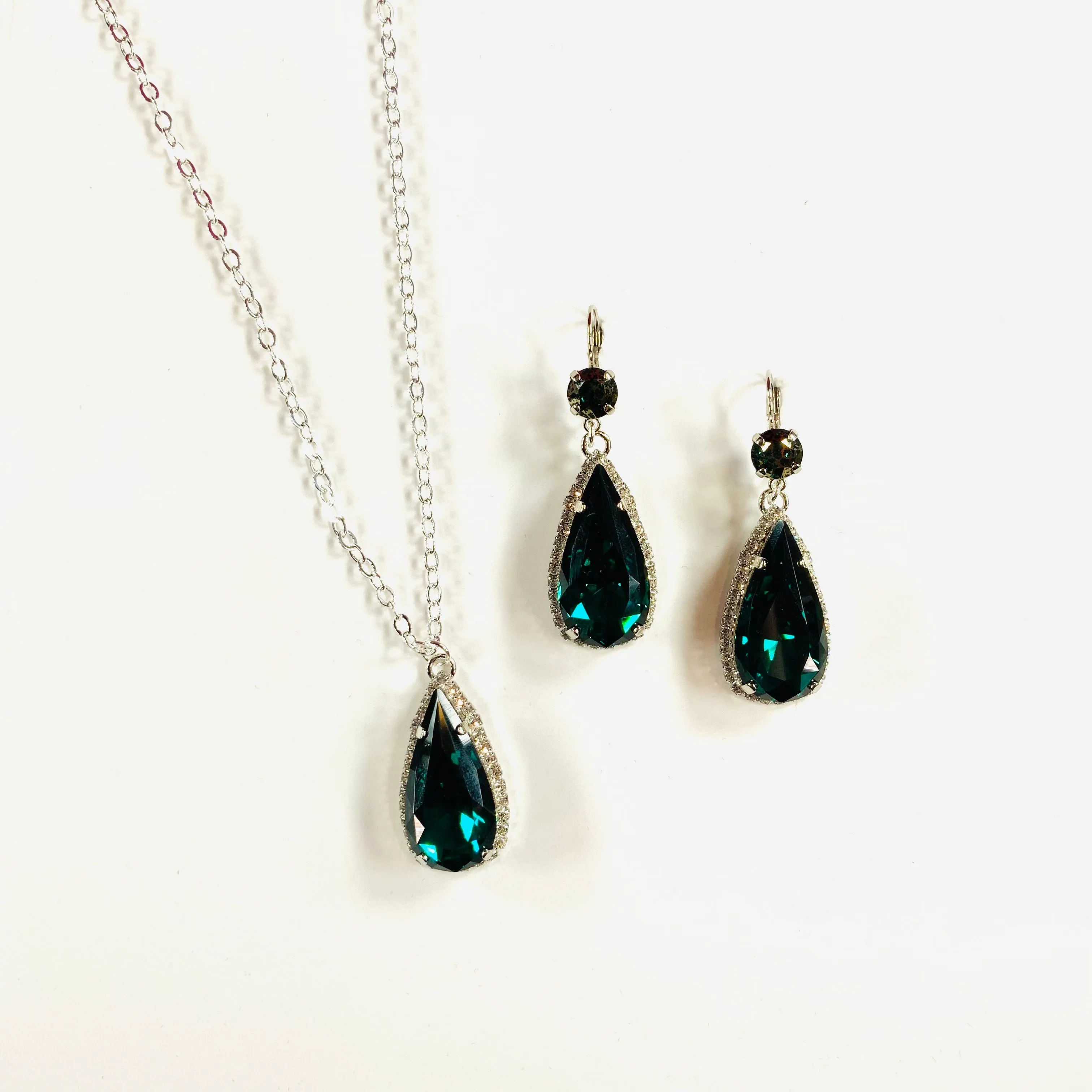 Long Teardrop Princess Necklace or Earring in Emerald