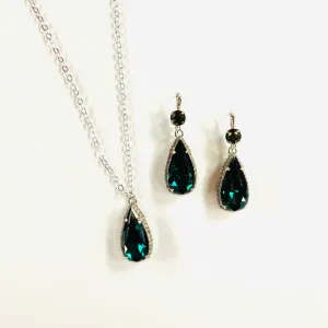 Long Teardrop Princess Necklace or Earring in Emerald