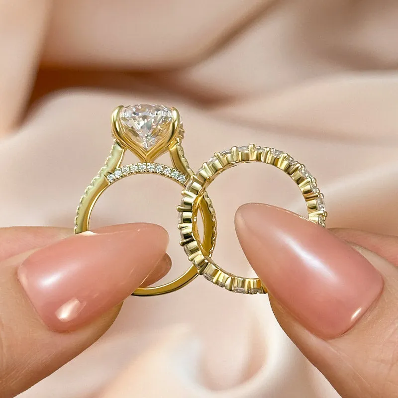 Louily Luxurious Yellow Gold Oval Cut Wedding Set In Sterling Silver