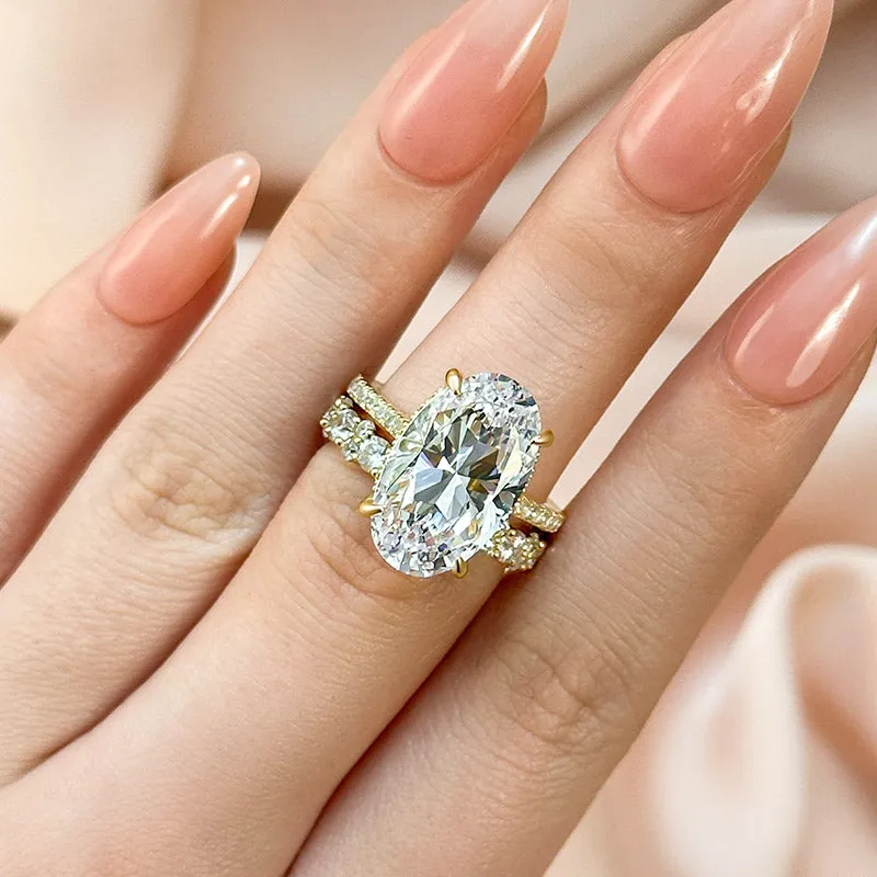 Louily Luxurious Yellow Gold Oval Cut Wedding Set In Sterling Silver