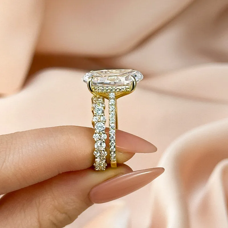 Louily Luxurious Yellow Gold Oval Cut Wedding Set In Sterling Silver