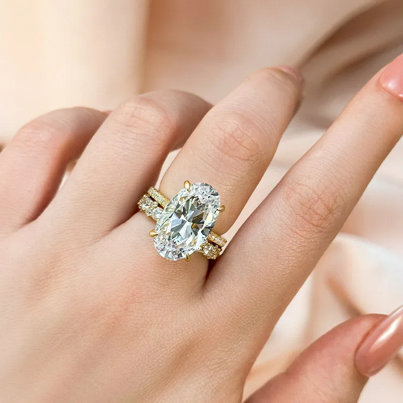 Louily Luxurious Yellow Gold Oval Cut Wedding Set In Sterling Silver