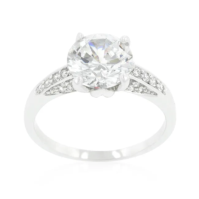 LOVCIA Elegant Rhodium-Plated Engagement Ring with Sparkling Center Stone