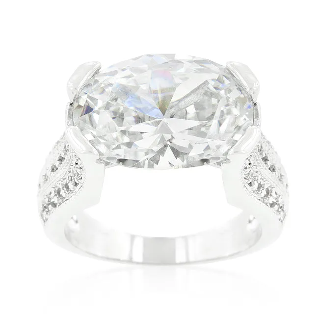 LOVCIA Glamorous Oval Triplet CZ Platinum Luster Ring