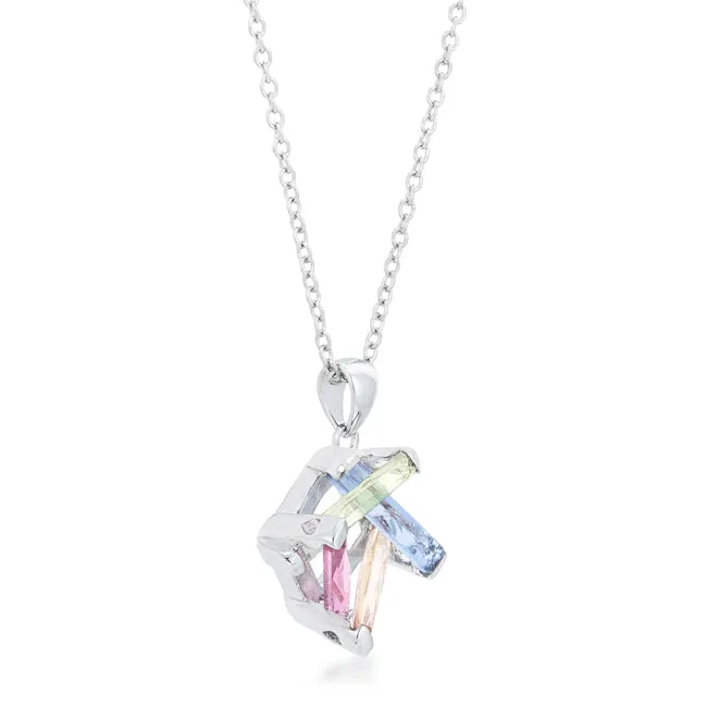 LOVCIA Multicolor Radiant Stone Cluster Rhodium Necklace