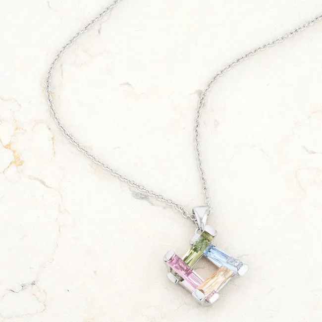 LOVCIA Multicolor Radiant Stone Cluster Rhodium Necklace