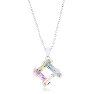 LOVCIA Multicolor Radiant Stone Cluster Rhodium Necklace