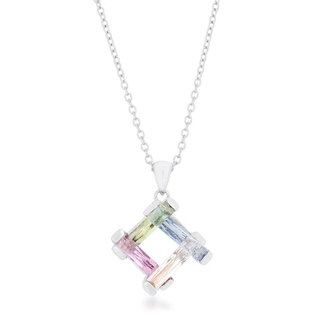 LOVCIA Multicolor Radiant Stone Cluster Rhodium Necklace