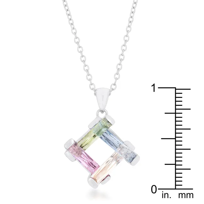 LOVCIA Multicolor Radiant Stone Cluster Rhodium Necklace