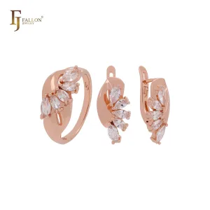 Luxurious cluster marquise olive yellow or white CZs Rose Gold Jewelry Set with Rings