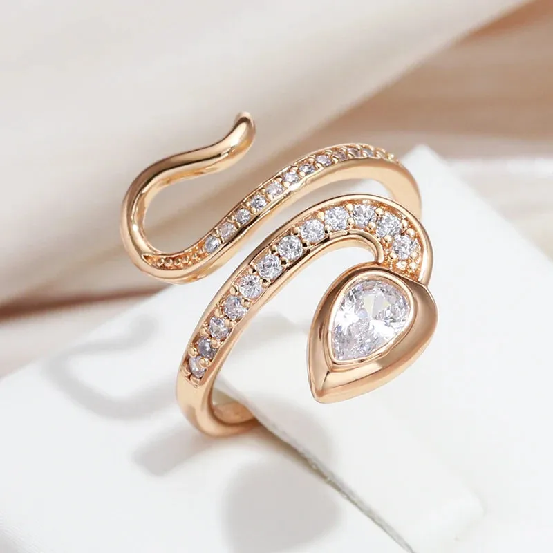 Luxury New Design 14K Rolled Rose Gold AAA  Zirconia Diamonds Full Pave Snake Ring for Women - Party Luxury Jewelry