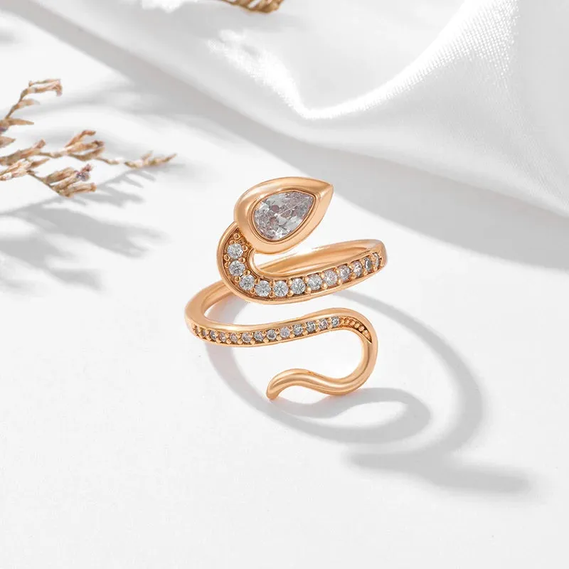 Luxury New Design 14K Rolled Rose Gold AAA  Zirconia Diamonds Full Pave Snake Ring for Women - Party Luxury Jewelry